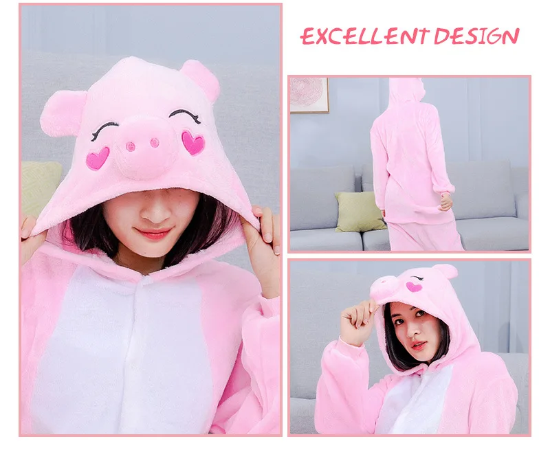 Kigurumi بيجامة على شكل حيوانات للجنسين الكبار الوردي خنزير الكرتون نيسيس منامة هالوين عيد الميلاد الأسرة ملابس منزلية للحفلات