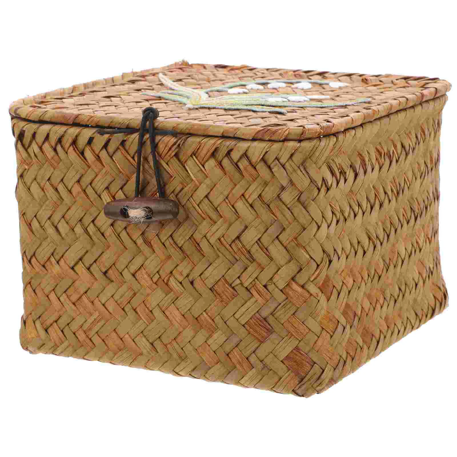 Seagrass Sewing Basket Woven Storage Box Baskets Lily of The Valley Fruit Rattan Bins