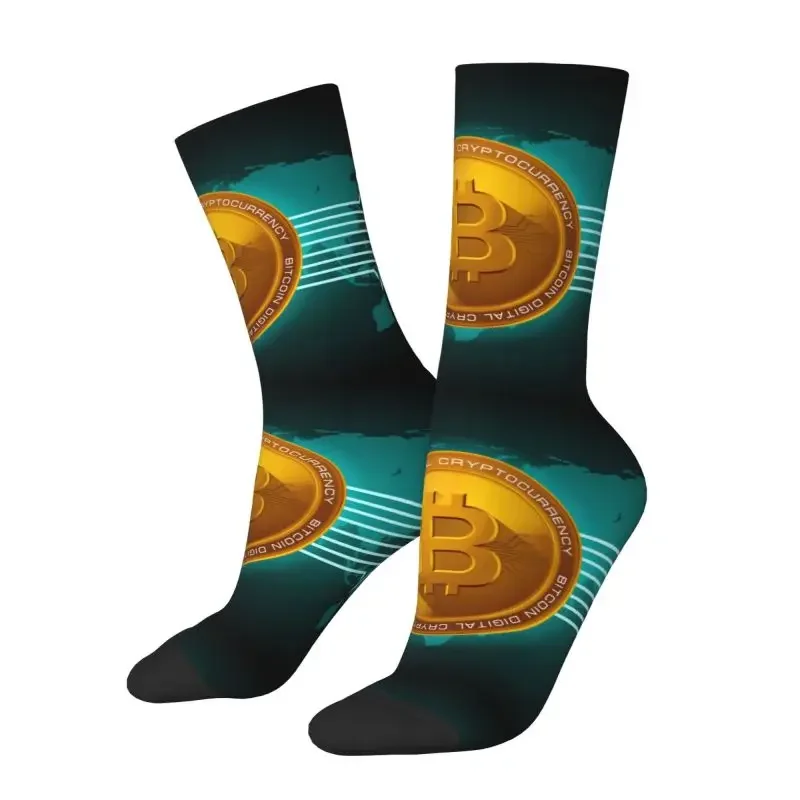 Funny Printed Bitcoin Blockchain Technology Socks for Women Men Stretch Summer Autumn Winter Btc Cryptocurrency Crew Socks