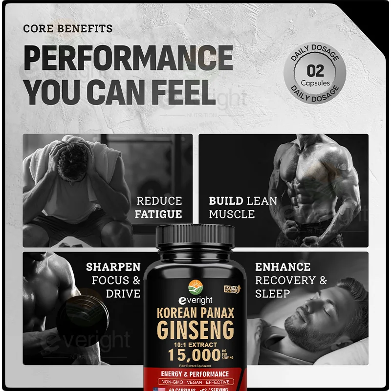 Red Korean Ginseng for Men’s Vitality & Performance – 10:1 Extra Strength Extract for Energy, Focus & Productivity – Natural, Ve