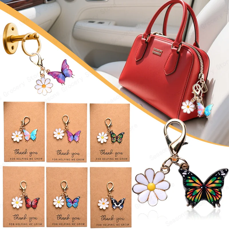 

Butterfly Daisy Enamel Keychain Thank You Gift for Teachers Ladies Cute Backpack & Purse Keyring Bag Charm Leather Purse Diy