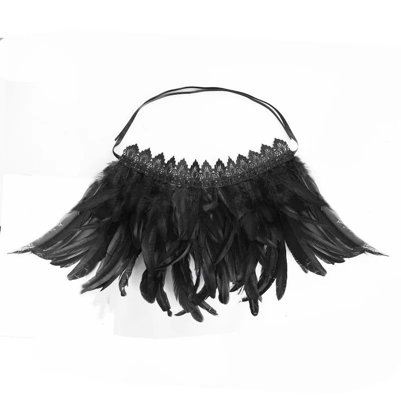 Viktorianischer Stil Feder-Spitzenkragen Feder-Handgelenksmanschetten Halloween-Kostüm-Accessoire Bühnenshow Cosplay-Schal & Manschette für Party – Detail 8