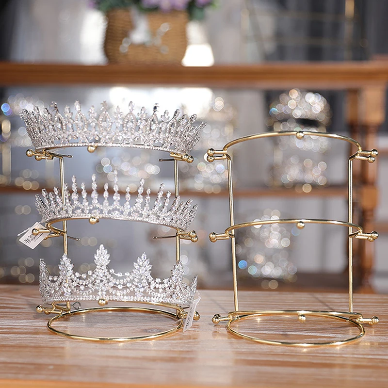 

1pc Bride Crown Headband Tiara Support Holder Princess Rhinestones Crown Display Rack Metal Gold Crystal Headbands Organizer