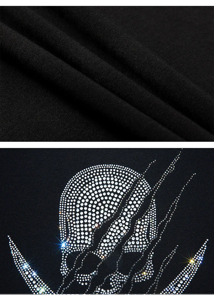 2023 Rhinestones Skulls T Shirts Mens Fashion Streetwear O Neck Short Sleeve Slim Modal Cotton Casual T-shirts Man Plus Size 7XL