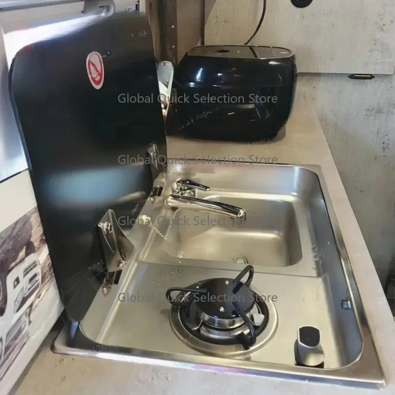 RV Caravan Integrated Ga-s Stove Water Basin 304 Stainless Steel Washing Sink Modified Camper Travel Trailer Kitchen Fittings