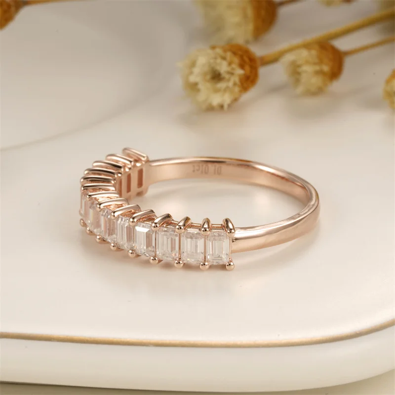 Imagem -04 - Cxsjeremy Único Metade Eternidade Baguette Corte Moissanite Casamento Banda 14k Rose Gold Anel de Noivado Banda Correspondência para Mulheres Presentes