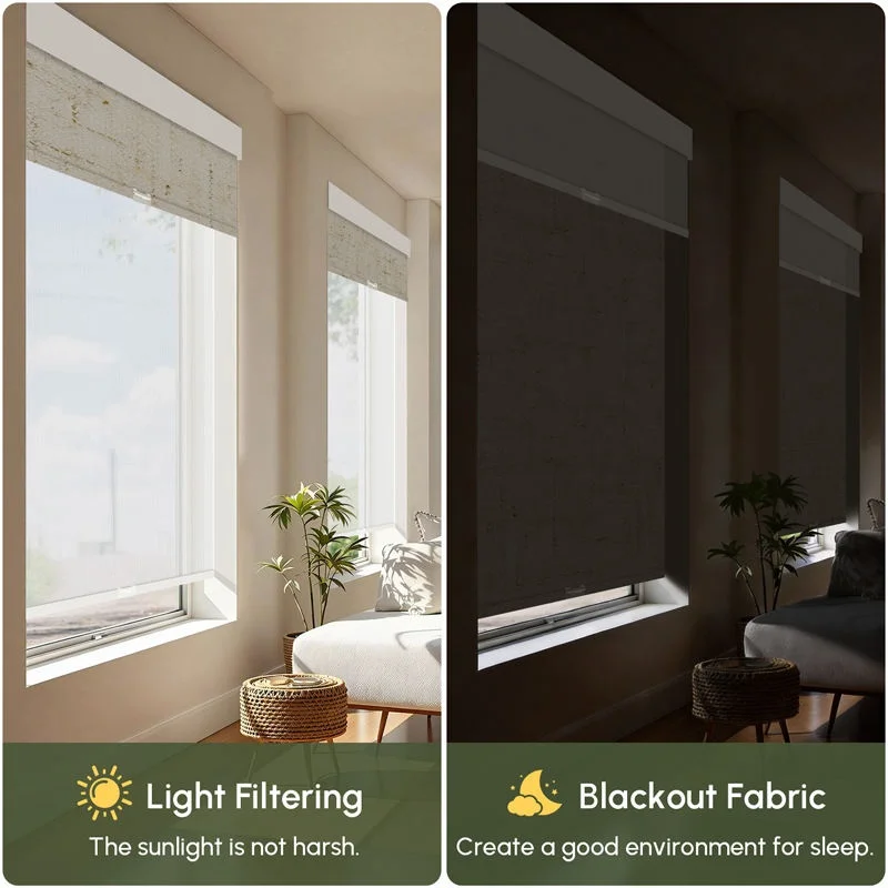 Custom Cordless Double Layer Roller Shade Light Filtering Blackout Heat Insulation Protect Privacy Manual Blinds For Bedroom view 2