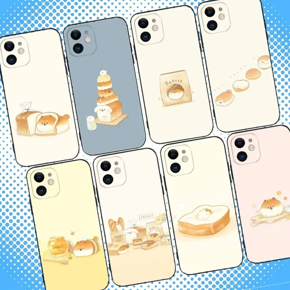 

Cute Bread Dog Phone Case For iPhone 16,15,14,13,12,11,Pro,Max,Plus,X,XS,XR,SE,8,7,Mini,Soft Silicone Black Case