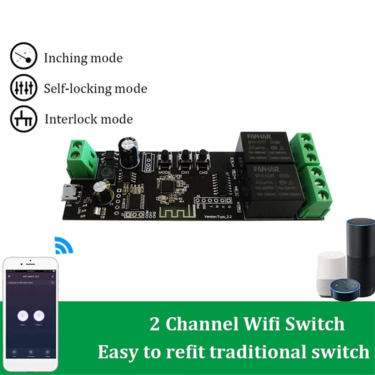 ABZV-2 kanałowy WiFi chwilowy przekaźnik samoblokujący moduł przełączający inteligentne życie/Tuya kontrola aplikacji moduł przekaźnika WiFi