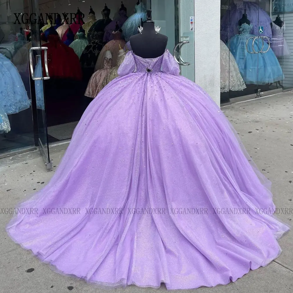 XGGandXRR-Real Purple Quinceanera Vestido, espumante frisada cristais Querida vestido de baile, XV Adults' doce 16