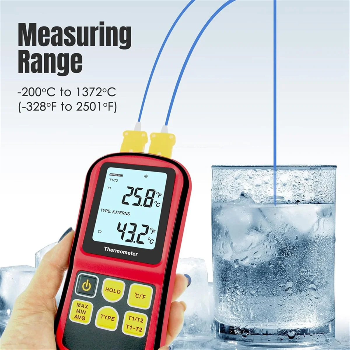 Digital Thermocouple Thermometer, Dual Channel Thermometer with Two K Type Probes LCD Display Temperature Meter