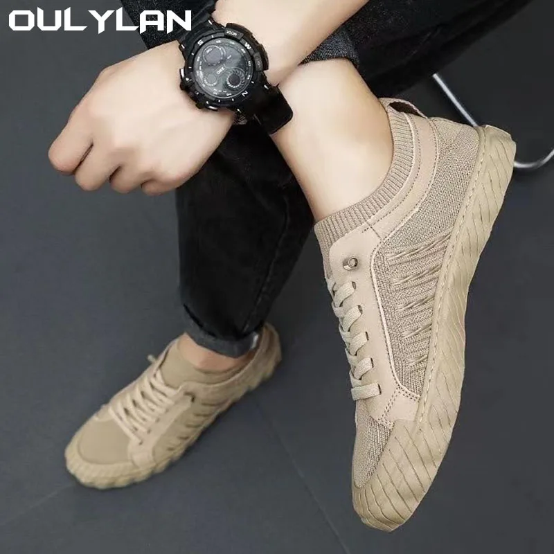 Oulylan Men's Breathable Sneakers Summer Casual  Lightweight Round Head Solid Colour Non-slip Flats Walking Shoes Male