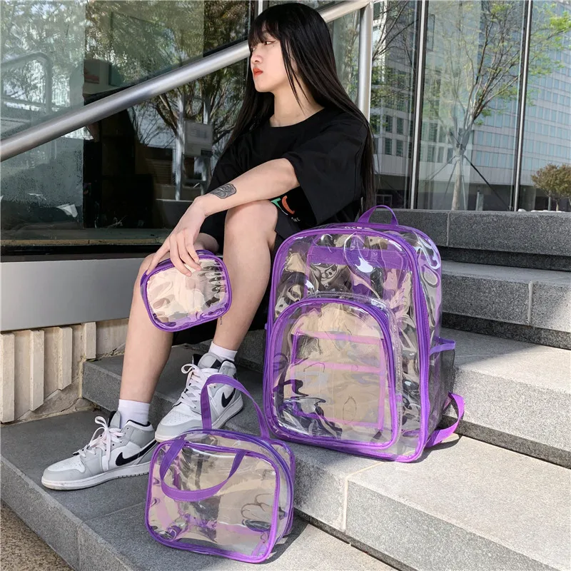 Waterproof Backpack Transparent PVC Set Bag Solid Clear Backpack Unisex Large Capacity Backpack Couple Fashion Bagback Designer