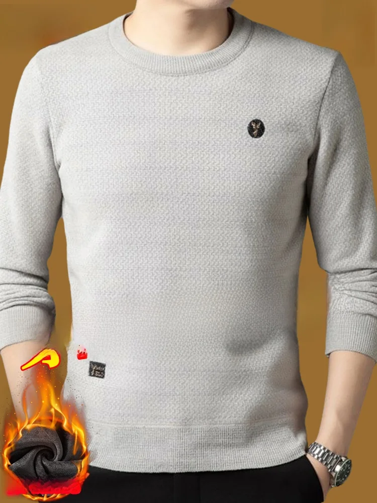 

Зимний свитер Thiened Fce, мужской круглый вязаный теплый топ для среднего возраста и ли, повседневная одежда, удобная посадка