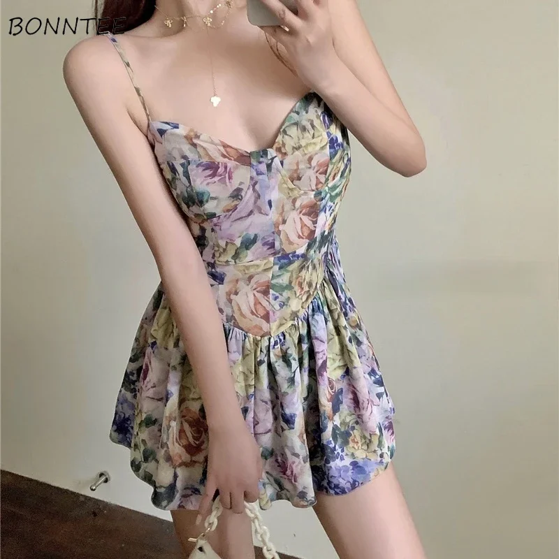 Vestido feminino colorido moda plissado com decote em v verão novo sexy sem costas estilo coreano férias cintura alta all-match vestido feminino