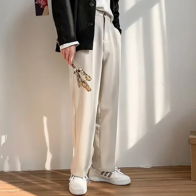 Men's high-end hanging style suit pants, autumn and winter thick 9-inch mini trousers, men's slim fit straight leg casual pants