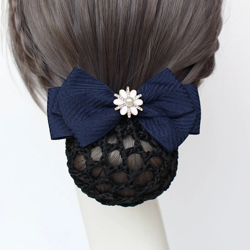 1Pcs Professional Head Flower Hotel Nurse Bank Lady Net Bag Bowknot Stewardess Hair Net Clip Hair Accessories Headwear