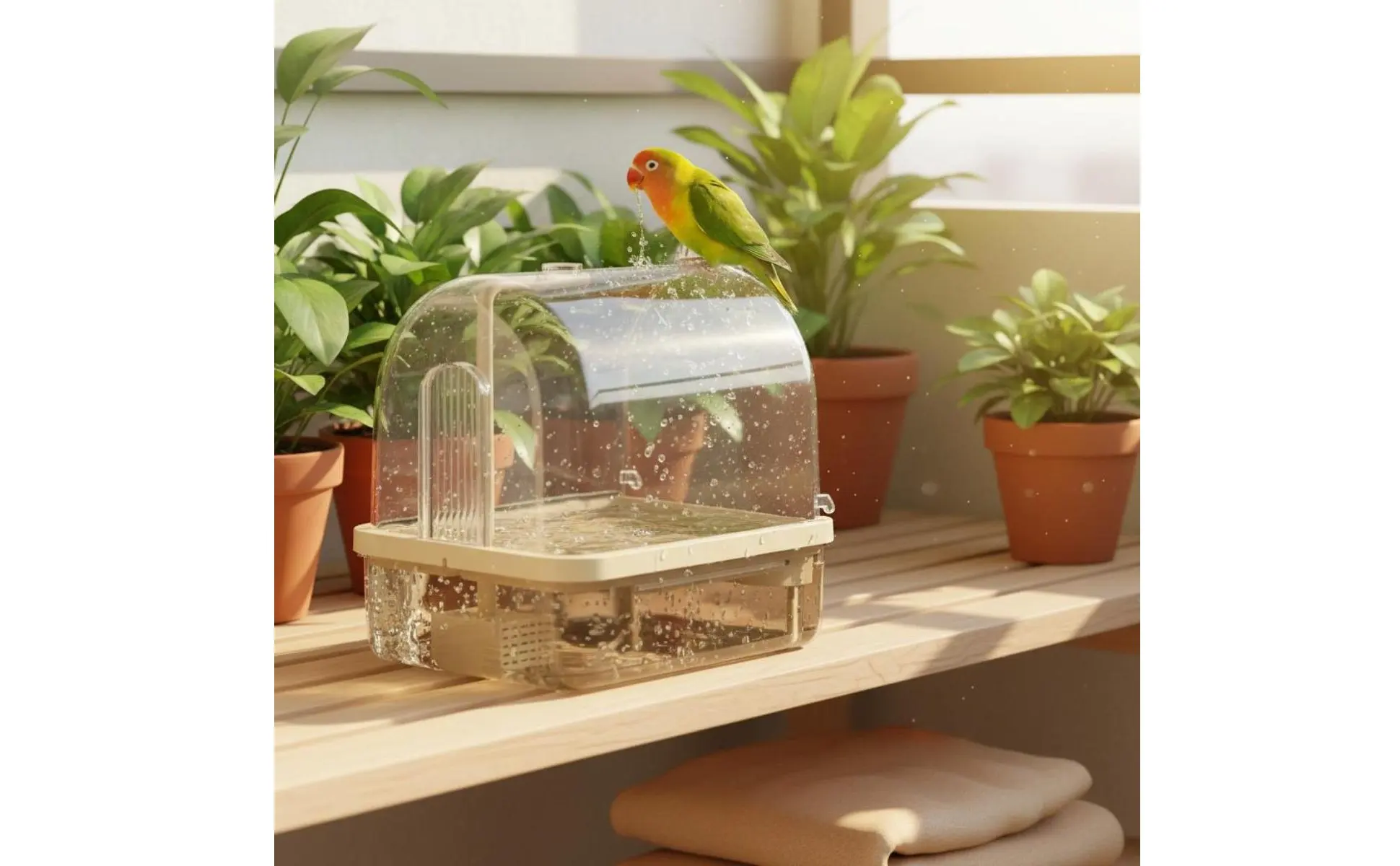 Automatic Bird Bath Wireless Sensor Parrot Bathtub Bird Shower Tub Transparent Cover Pet Supplies Non