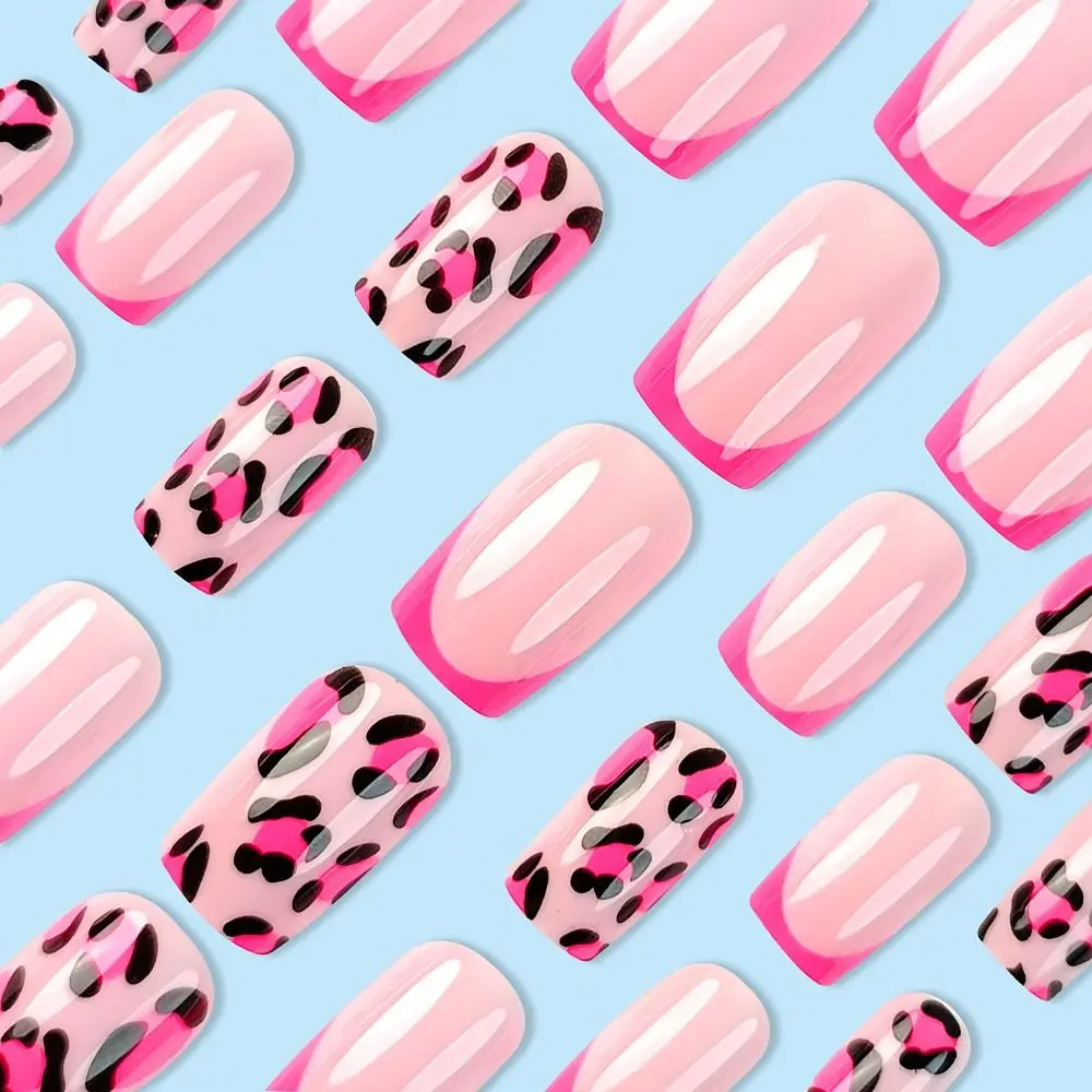 24 pezzi stampa leopardata Nail Art stampa sulle unghie copertura completa unghie finte con adesivi in gelatina punte per unghie finte per donne ragazza