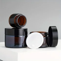 3PCS/5PCS brown glass cosmetic jar with lid, leak proof and UV resistant, reusable, portable beauty storage.