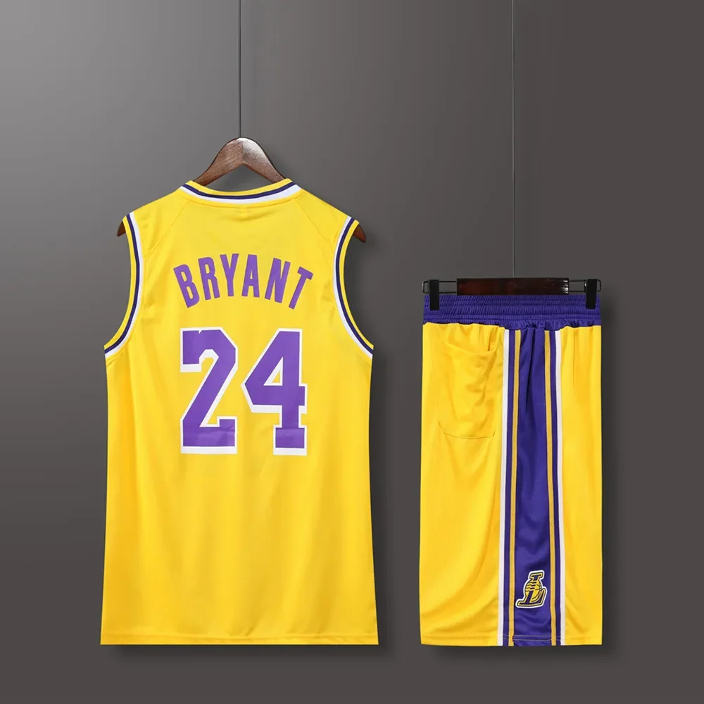 NEW2023 24 Adult Men\'s Lakers No. 24 Round Neck Basketball Jersey Team Uniform Set Junior Competition Team Short-Sleeved Team Un