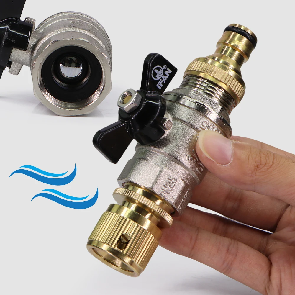

3/4 "латунный шаровой клапан, адаптер для шланга, металлическое сверхмощное соединение, 16 мм, быстроразъемное соединение, садовая ирригационная труба, стопорный удлинитель водяной муфты