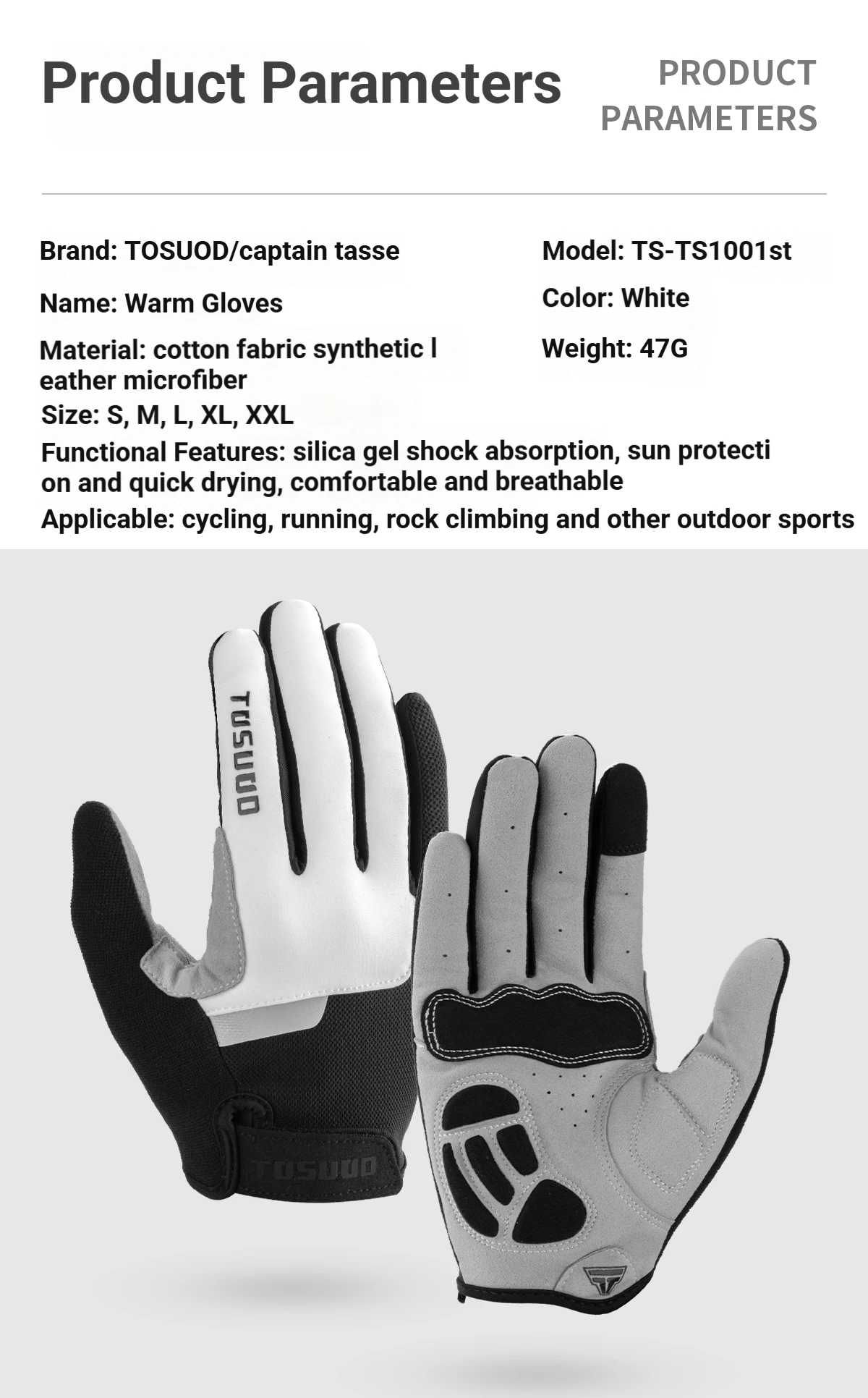 TOSUOD Winter-Fahrradhandschuhe MTB Vollfinger-Fahrradhandschuhe Touchscreen-fähig Rutschfeste Silikon-Handflächenauflage Fahr- und Reithandschuhe – Detail 2