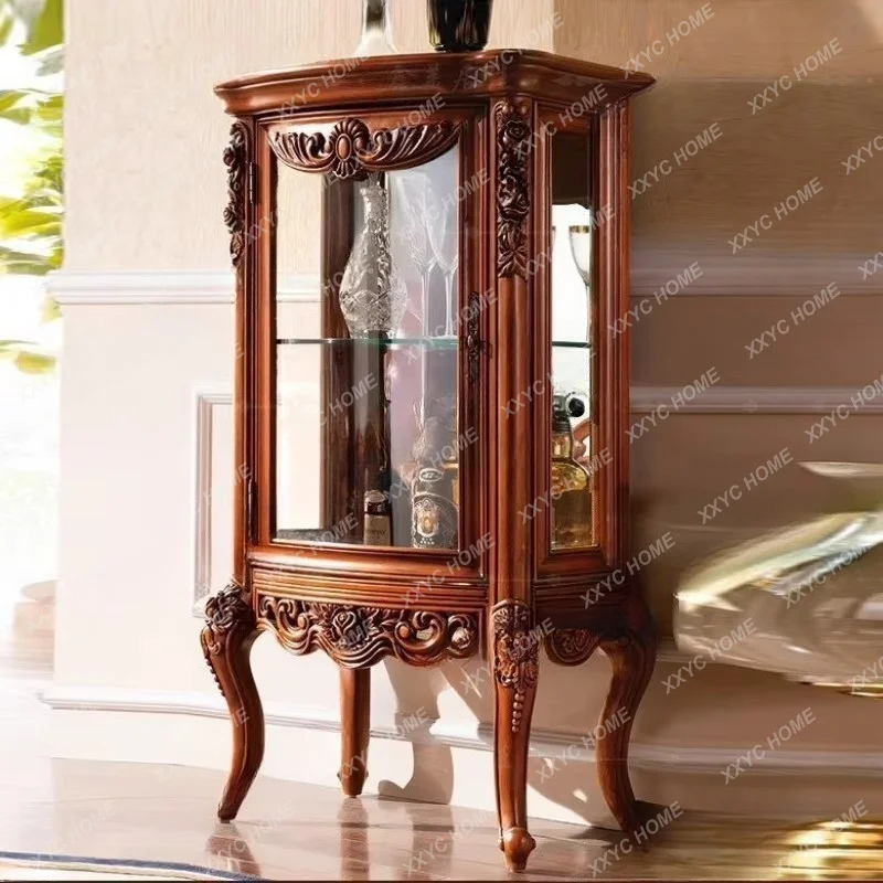 Solid wood carving flowers, living room wall glass door display cabinet, single door locker