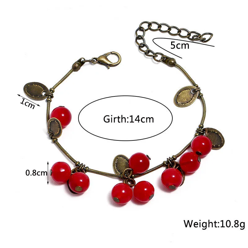 Sweet Cherry Girls Bracelets Antique Color Chain Coin Pendants Female Bangle Vintage Boho Bracelets Summer pulseras mujer