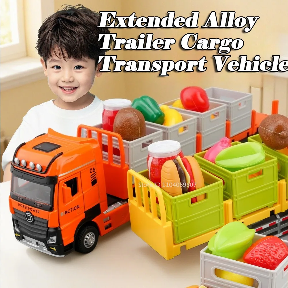 1:32 Trailer Container Transport Vehicle Model Toys Metal Diecast Sound Light Doors Opened Pull Back Toy Vehicles for Boys Gifts