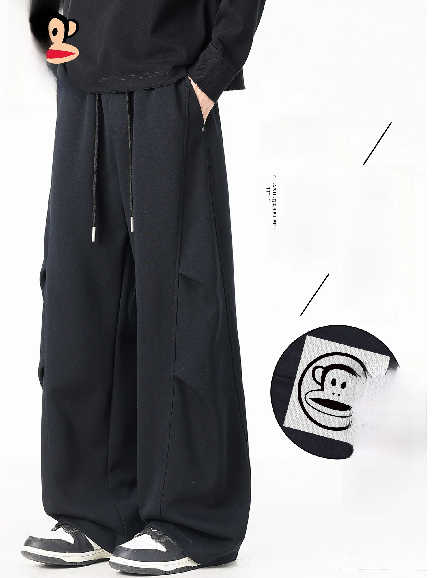 

Мужские повседневные брюки PaulFrank с толстой флисовой подкладкой, зимние теплые свободные спортивные брюки прямого кроя, молодежные модные брюки из смесовой хлопковой ткани