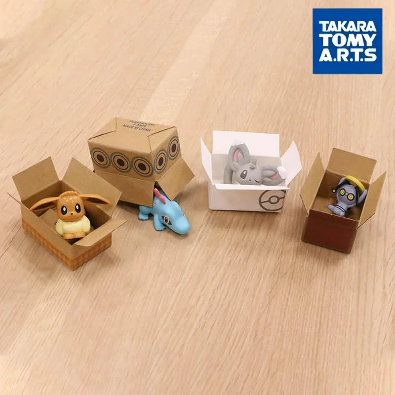 

Takara Tomy Pokemon Gashapon Hiding In Box Collectible Figure Eevee Totodile Gimmighoul Desktop Decor Ornament For Collectors