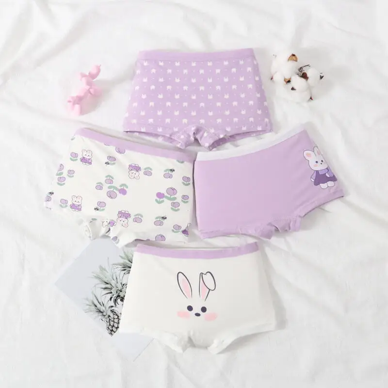 Children's Underwear Pure Cotton Four Cornered Shorts Girls' Flat Angle Antibacterial Cute Kids Boxer Brief Non-Pp Trapped Cloth