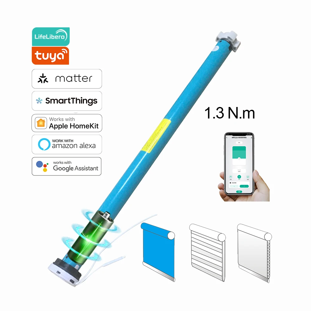 

Lifelibero Tuya Matter 6kg Load 1.3N.m Vertical Roller Blinds Window Zebra Fabric Hardware Rolling Sun Shade Roll up Curtains