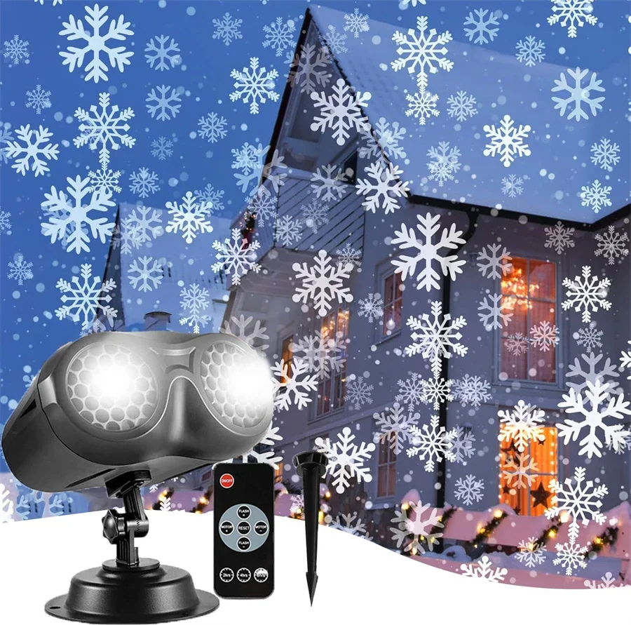 Christmas Snowfall LED Projector Light, Outdoor Snowflake Landscape Lamp with Remote for Xmas Holiday Decor