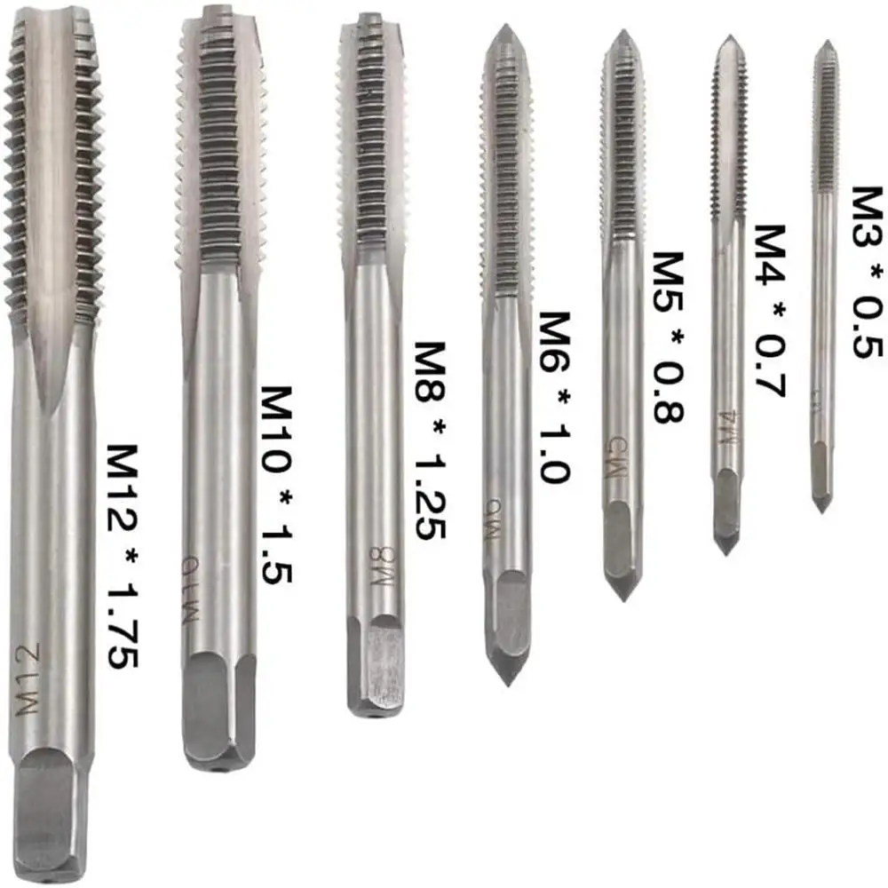 7 Piece Metric Thread Tap Set, HSS Tapping Tool Set M3 M4 M5 M6 M8 M10 M12 Hand Tap Set Thread Tapping Tool Set