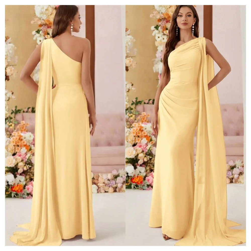 تخصيص الرسمي الأصفر جيرسي مساء اللباس أزياء قارب الرقبة أكمام حزب اللباس مزاجه الطابق طول فساتين المشاهير #1