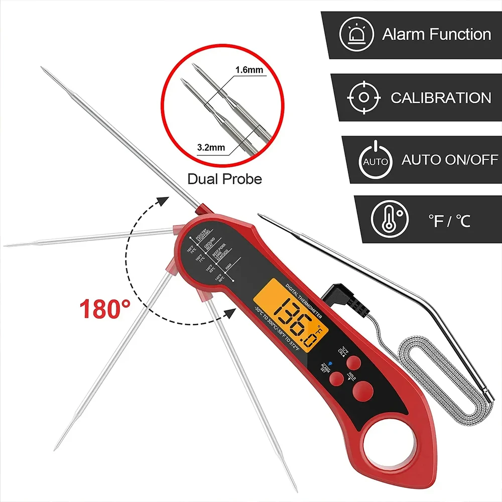 Digital Thermometer With Probe For Cooking BBQ Barbecue Meat Culinary Grill Food Kitchen Tools Gadgets Double Probe Foldable