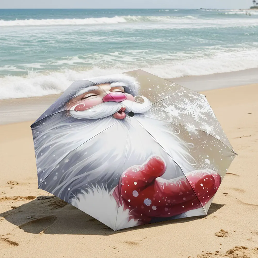 Whimsical Santa with Snowflakes Christmas Umbrella Compact Fashion Folding Umbrella for Daily Use, Christmas Gift