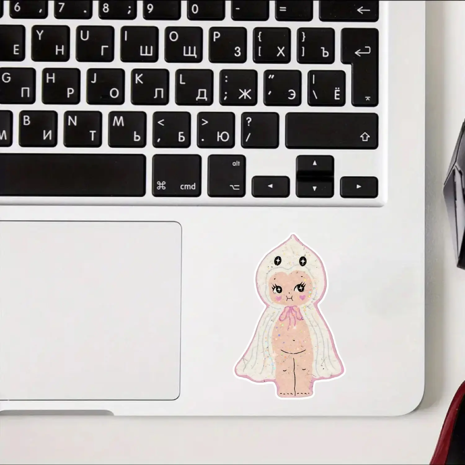 2Pcs Glitter Stickers Pink Bow Ghost Doll For Car Laptop Water Bottle