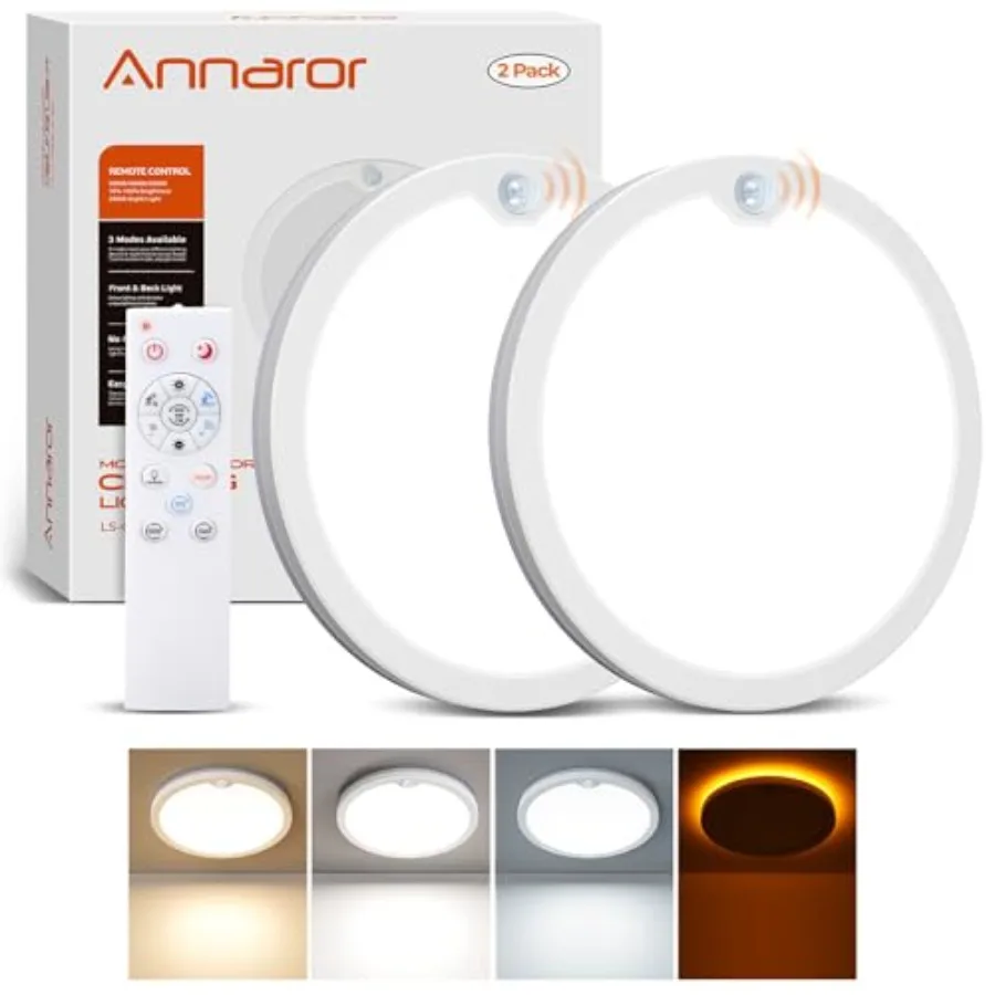 Motion Sensor Ceiling Light with Remote, 8.7 Inch Wired Motion Sensor Light Indoor 3000K/4000K/5000K, 1800LM Dimmable Motion Ac