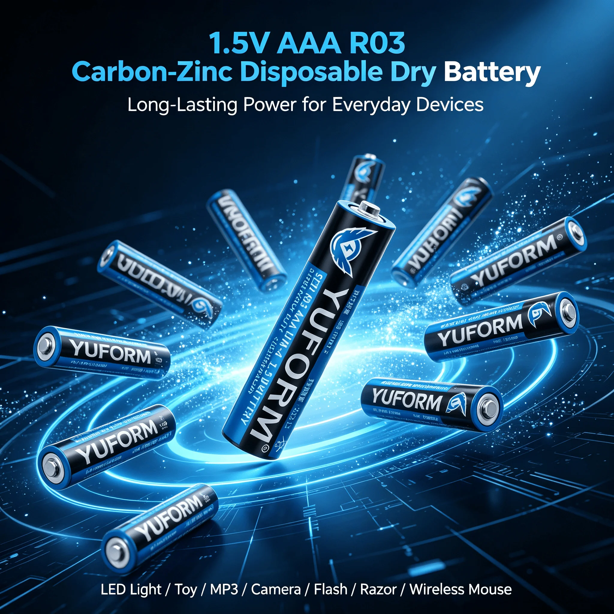 1.5V AAA R03 Long-Lasting Carbon‑Zinc Disposable Dry Battery For LED Light Toy MP3 Camera Flash Razor CD Player Wireless Mouse