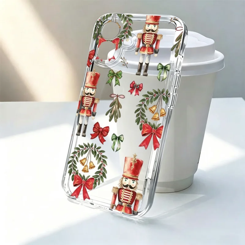 Vintage Cute Bow Christmas Transparent Phone Case For iPhone 11 12 13 14 15 16 17 18 Pro Max Plus Air Soft TPU Cover Shell