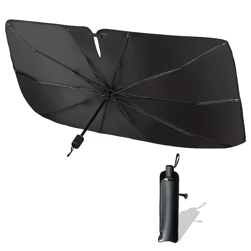 Upgraded V-Shaped Car Windshield Sun Shade with Full Mirror Wrap, UV Heat Blocking Reflective Sun Umbrella, Quick Roll Storage