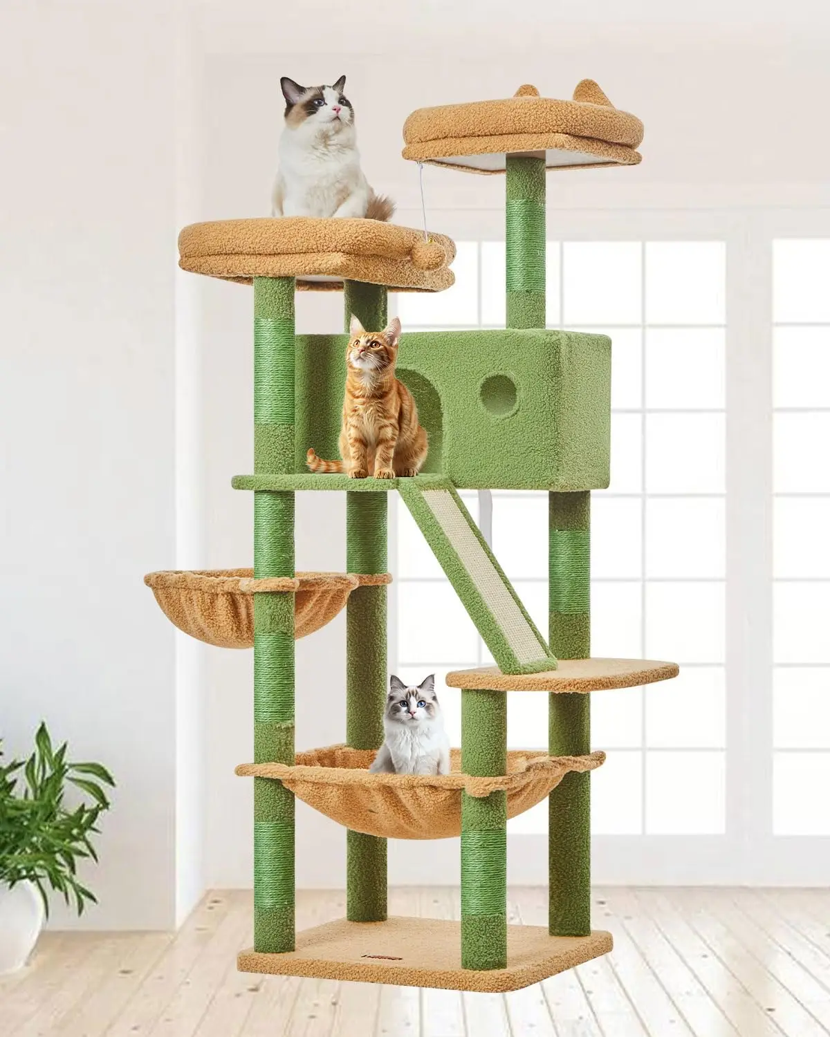 

Cactus Cat Tree, 57.5-Inch Cat Tower for Indoor Cats Large Adult, Extra Large Cat Condo, 8 Sisal Scratching Posts, Metal