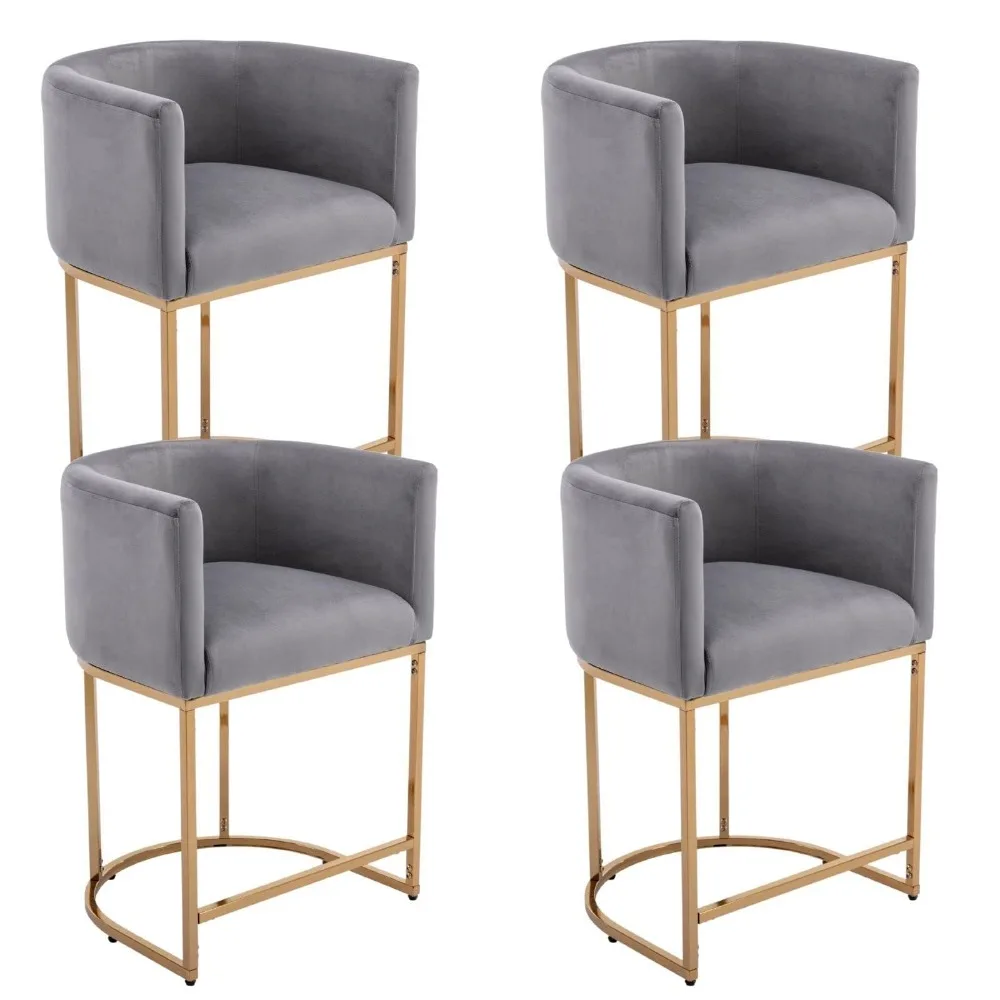 

Barrel Counter Height Bar Stools Set of 4, 24 Inch Velvet Bar Stools with Gold Metal Tubular Frame for Island