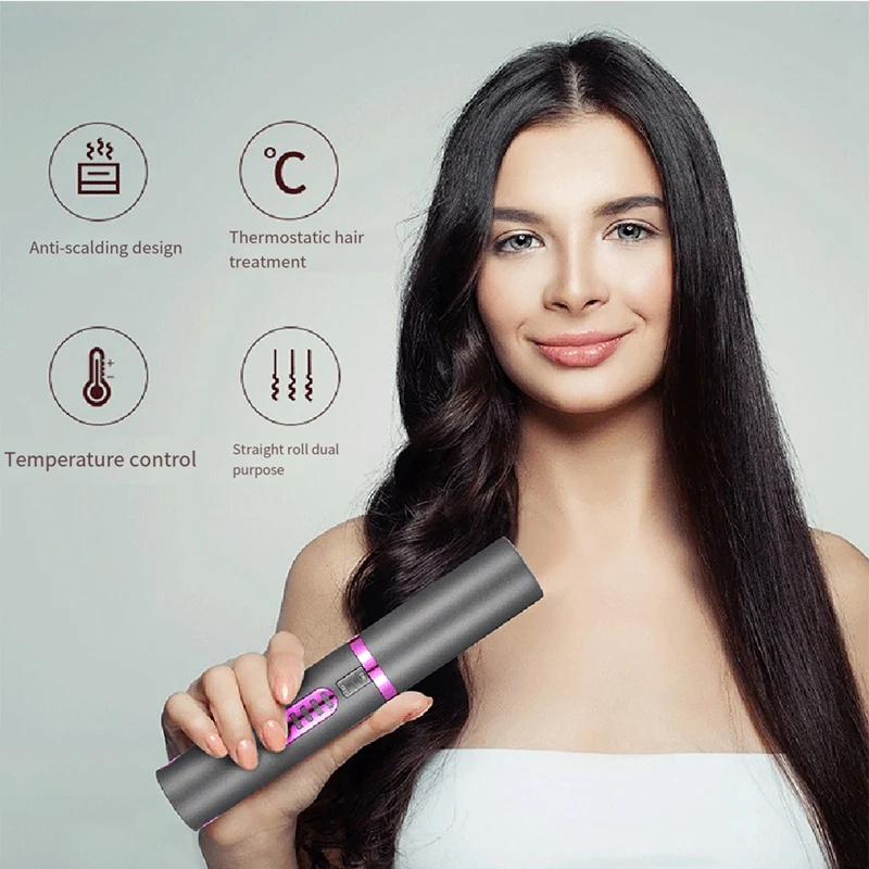 Cordless Hair Straightener, Flat Iron 2 In 1, Portable With USB-C Rechargeable 5000Mah Battery, Ceramic Plate Easy Install Grey