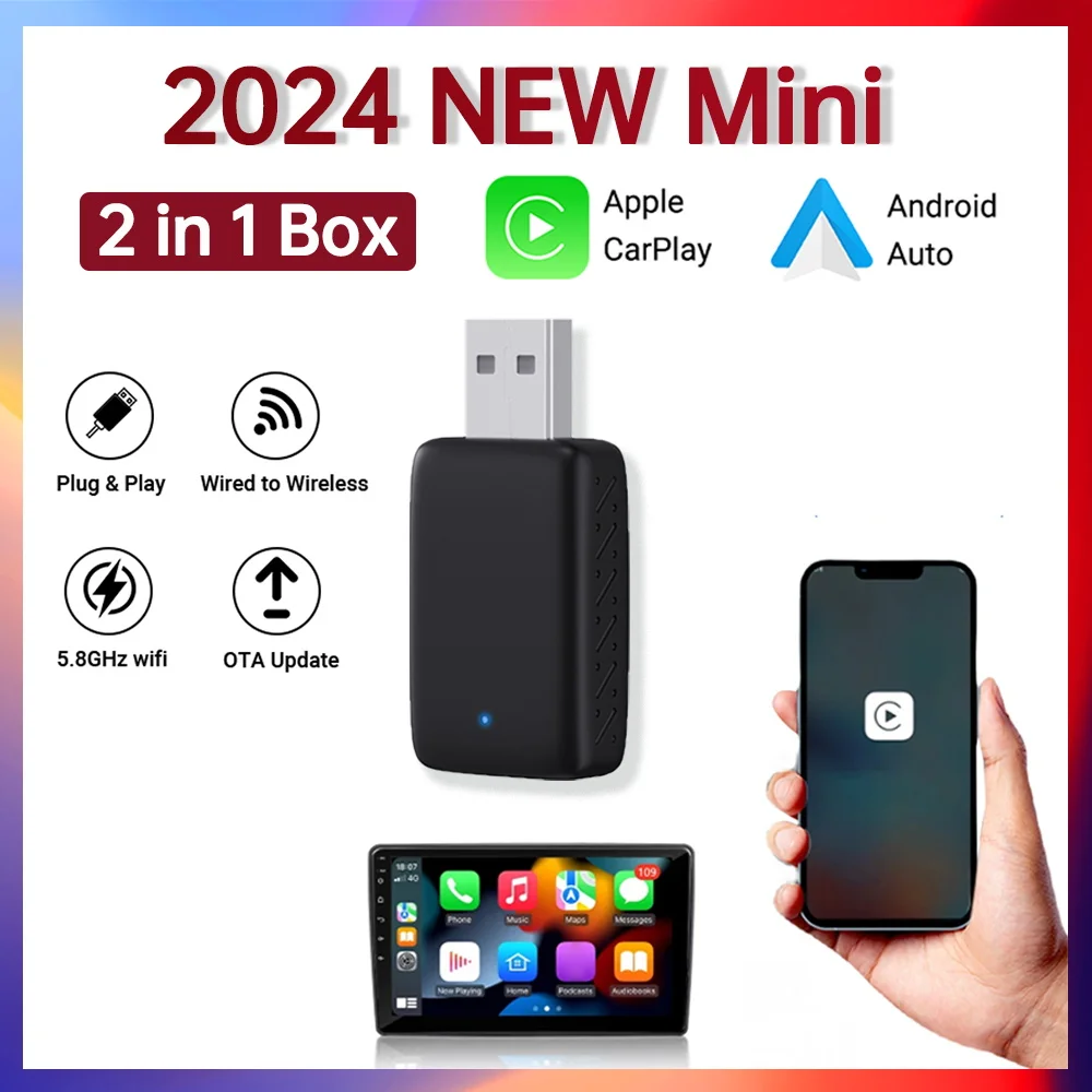 New 2in1 Mini CarPlay Box Wired To Wireless CarPlay&Android Auto Smart box Universal Bluetooth WiFi Connect Plug&Play Fit 99%Car