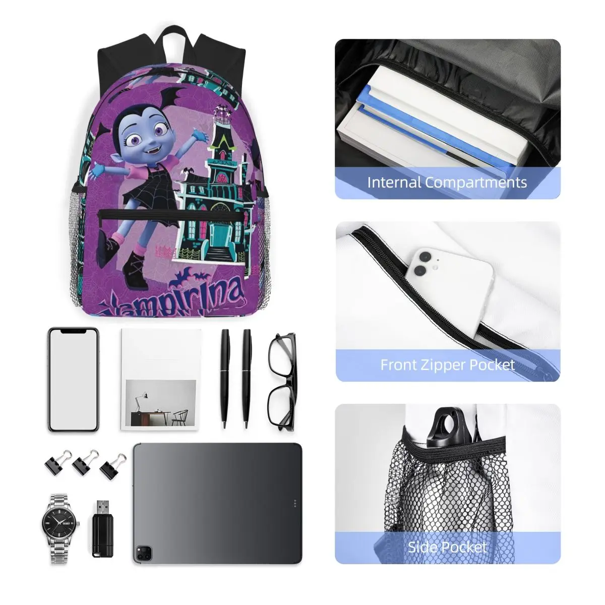حقيبة ظهر مدرسية للطلاب مطبوعة على شكل Vampirina للفتيات للمشي لمسافات طويلة والسفر حقيبة نهارية للأولاد والبنات حقيبة كتب عصرية حقائب كتف