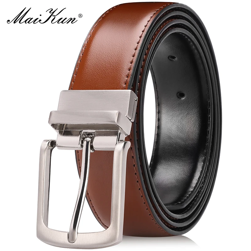 Maikun Genuine Leather Men's Belt Rotatable Pin Buckle Belt Buckle Double Sided Casual Belt For Jeans For Suits